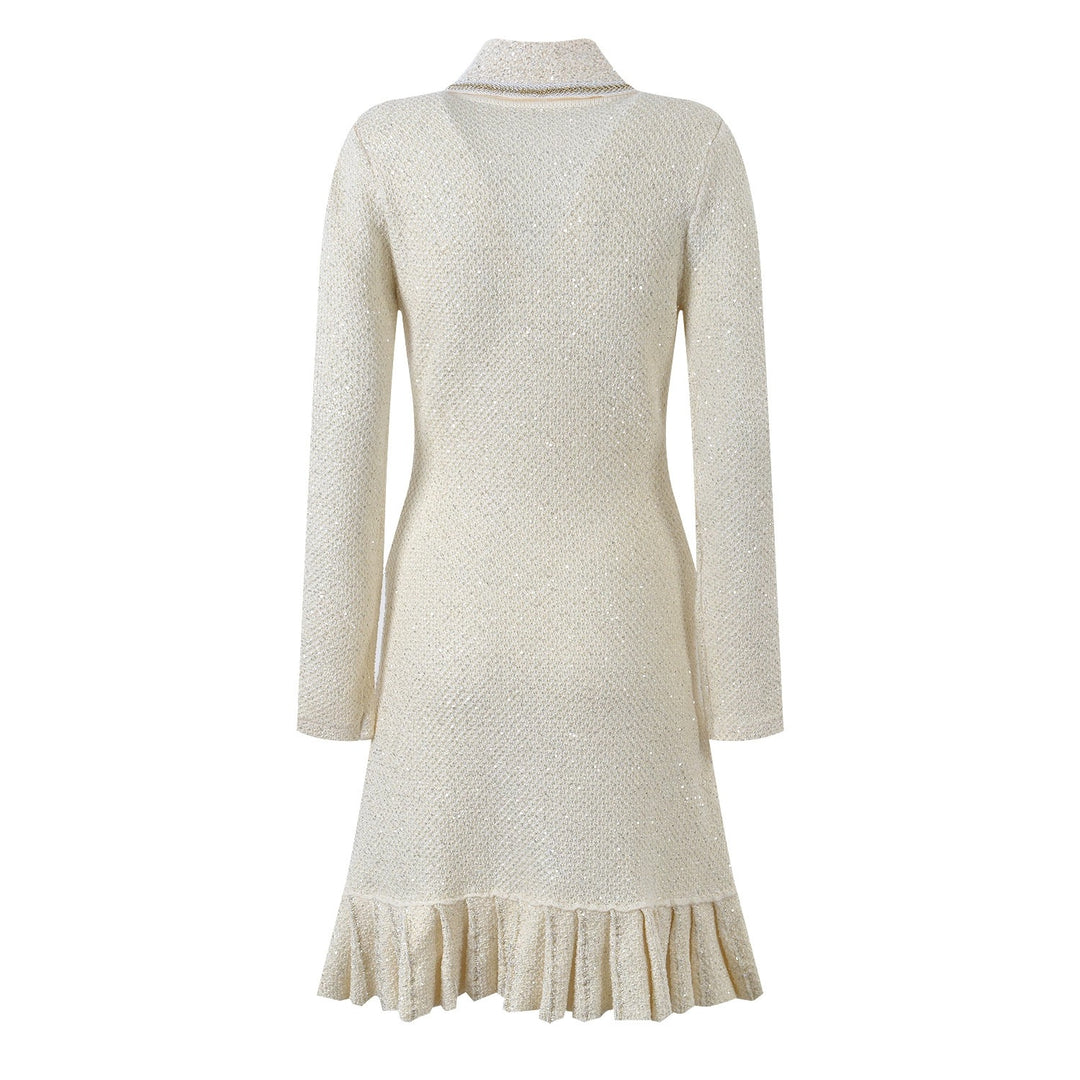 Marina Luxe Wool Knit Sequin Ruffle Mini Dress