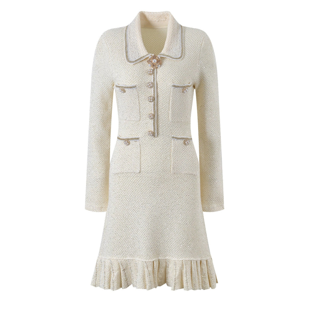 Marina Luxe Wool Knit Sequin Ruffle Mini Dress