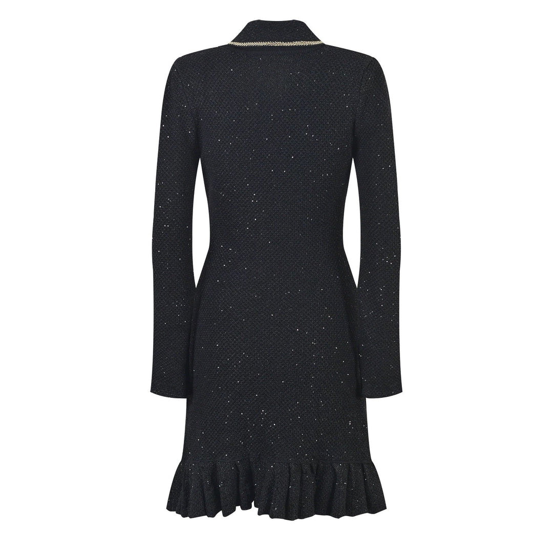 Marina Luxe Wool Knit Sequin Ruffle Mini Dress