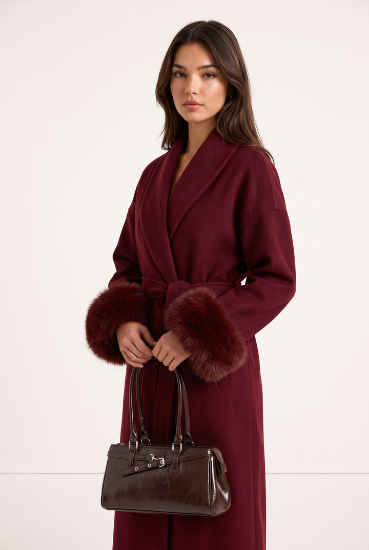 Aurelia Fox Cuff Long Cashmere Wool Coat