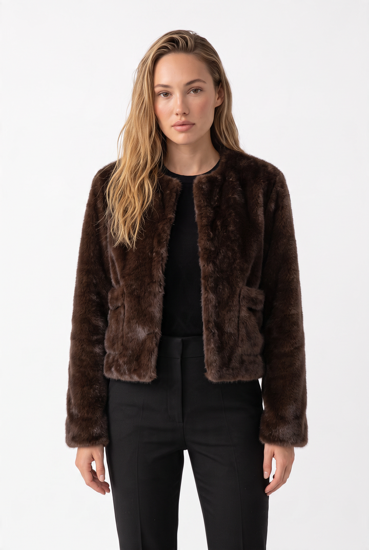 Elegant Faux Fur Round Neck Jacket