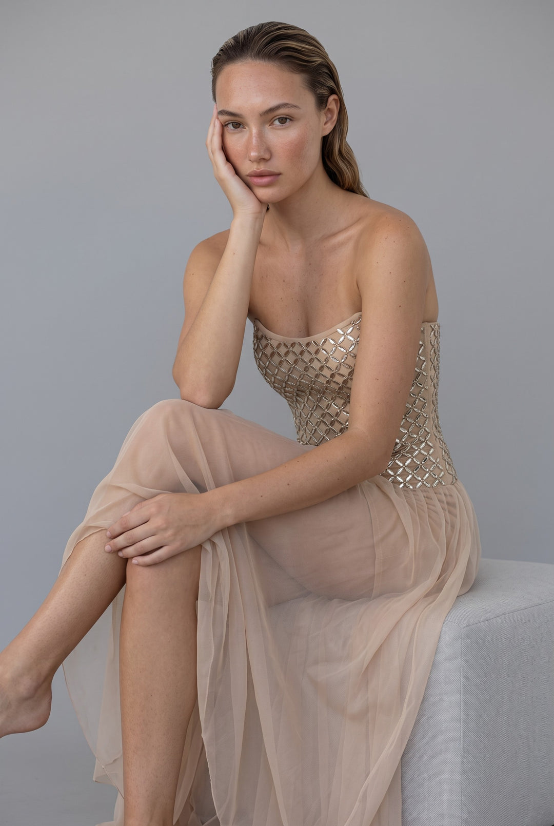 Evelina Crystal Tulle Gown