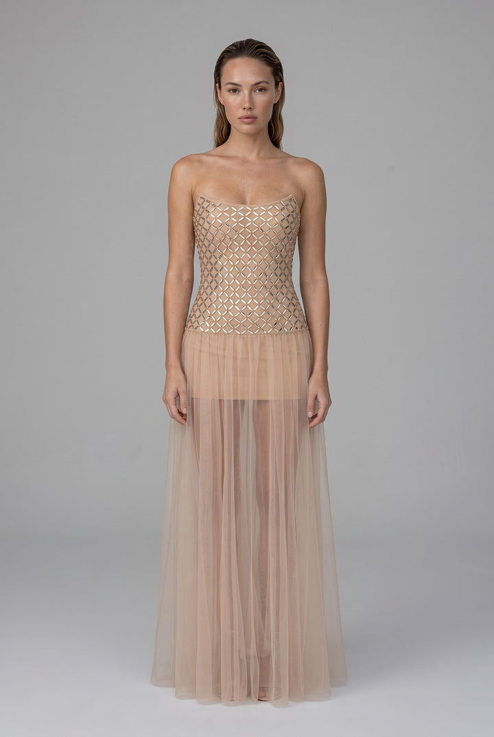 Evelina Crystal Tulle Gown