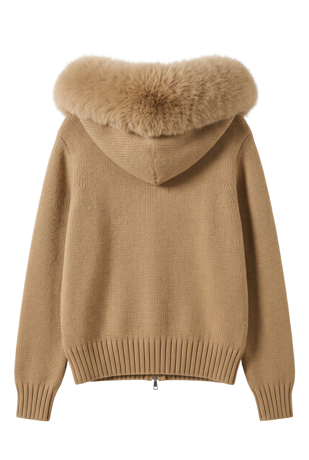 Fox Fur Collar Soft Wool Hooded jacket Top
