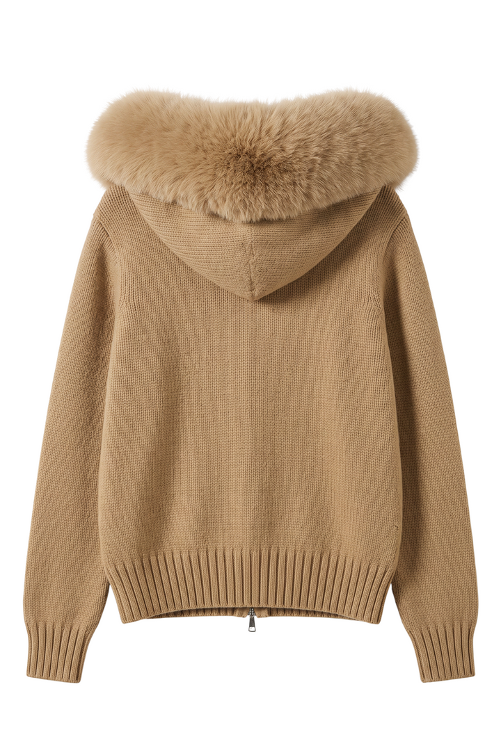Fox Fur Collar Soft Wool Hooded jacket Top