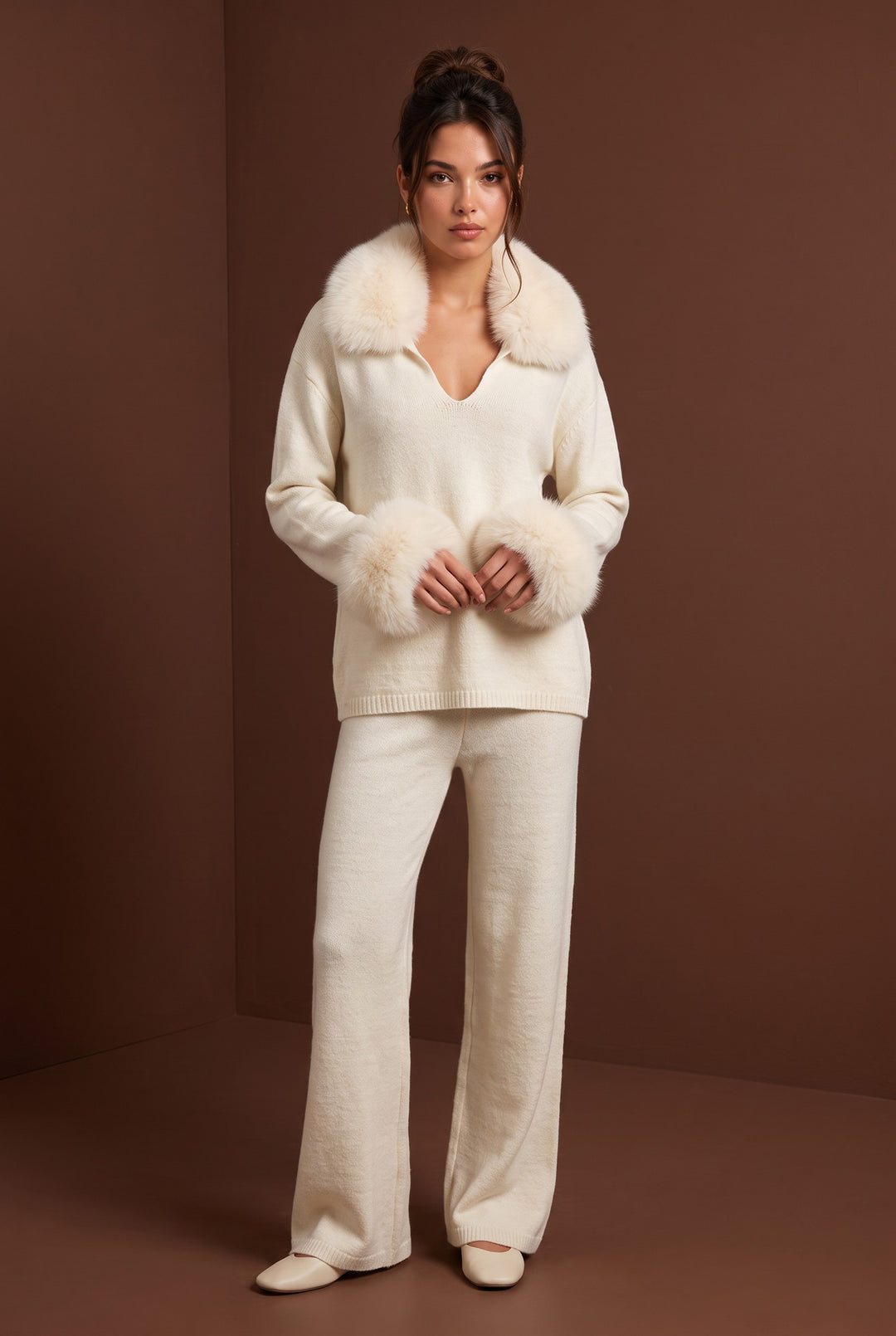 Serena Fur Collar Knit Set