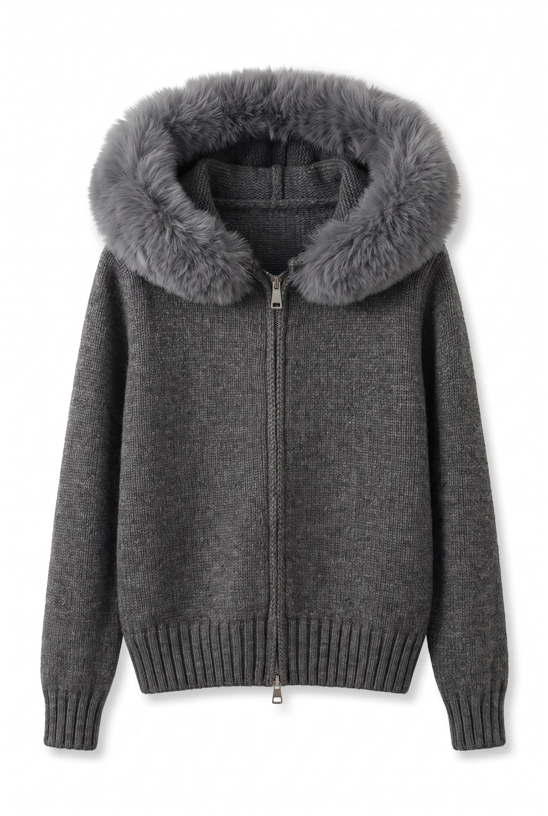 Fox Fur Collar Soft Wool Hooded jacket Top