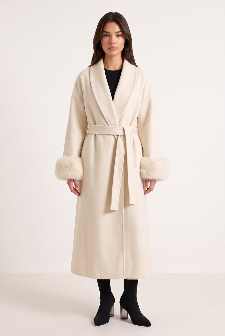 Aurelia Fox Cuff Long Cashmere Wool Coat