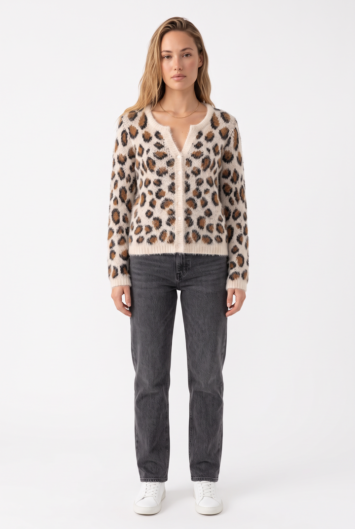 Daphne Fuzzy Leopard Knit Cardigan