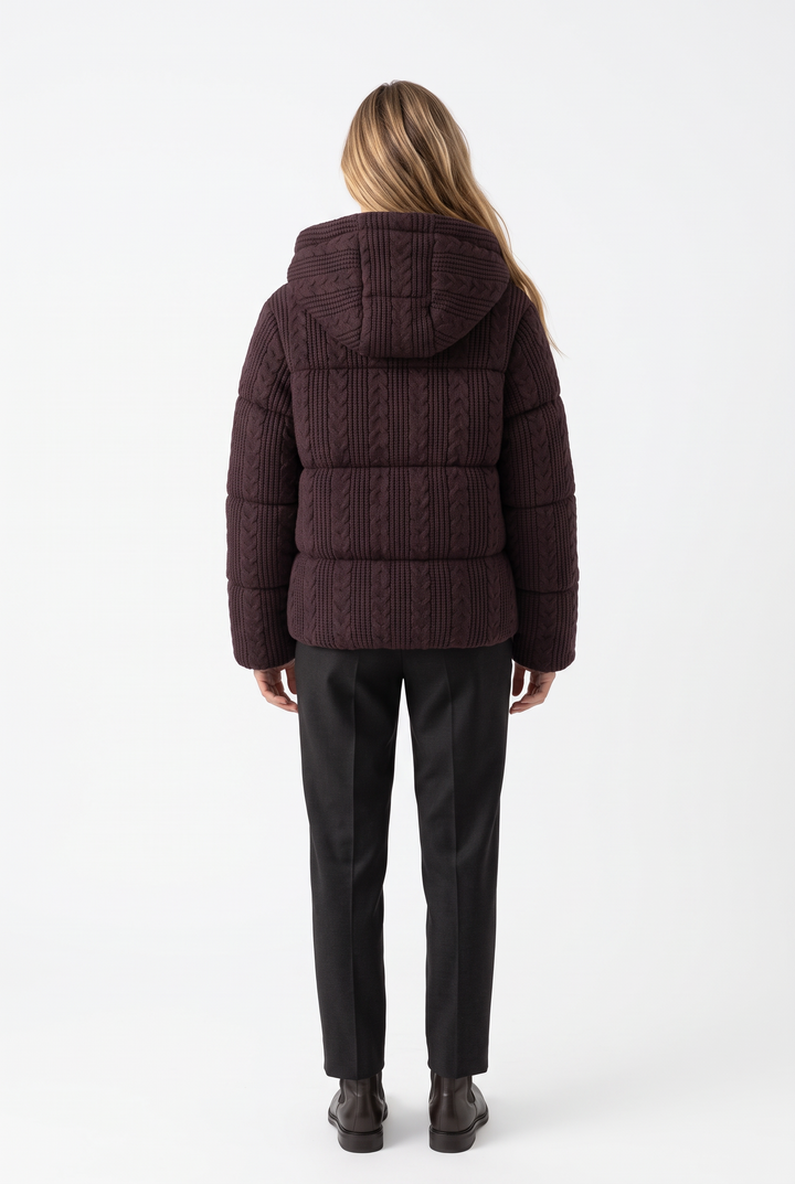 Cable Knit Hooded Cotton Padded Jacket