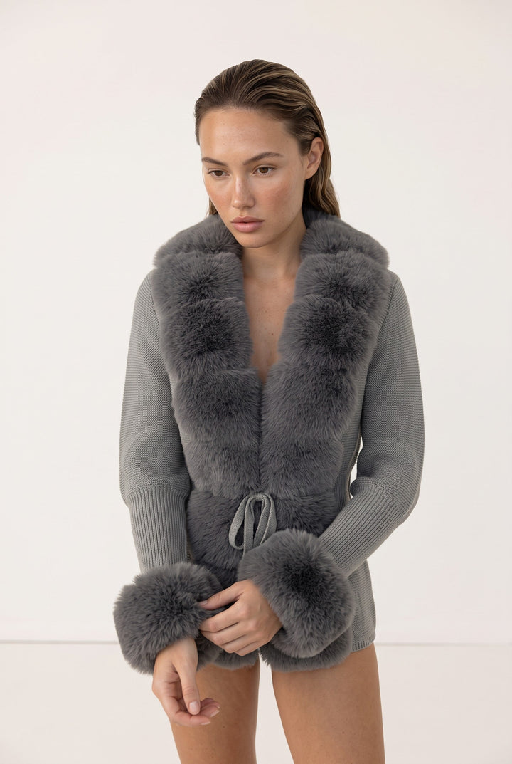 Elara Fur Trim Knit Cardigan
