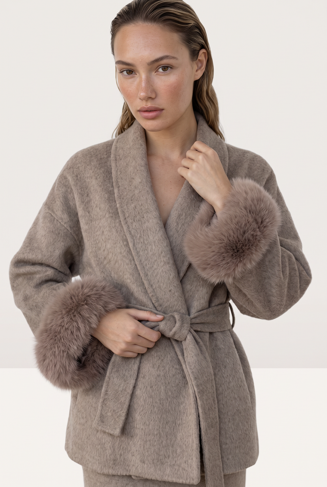 Elodie Fur Cuff Wrap Cardigan Coat