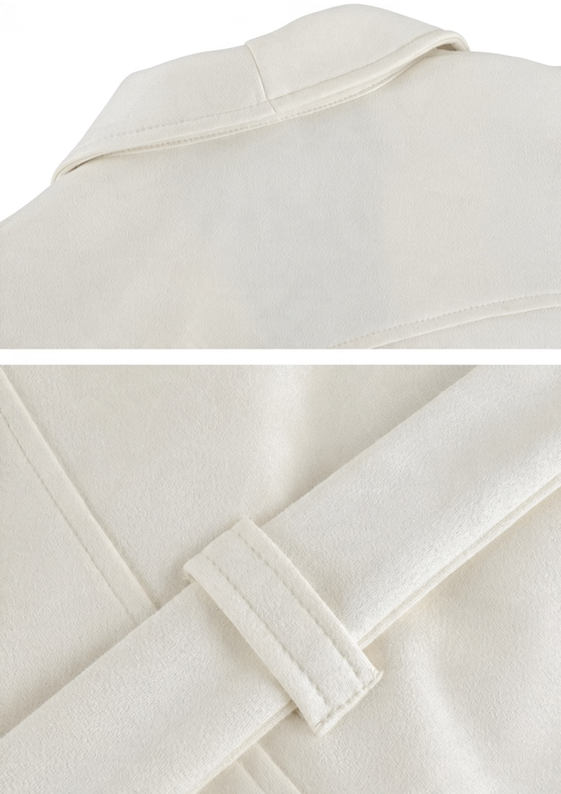lily Elise suede-effect cream wrap jacket featuring a shawl collar and adjustable self-tie belt detail