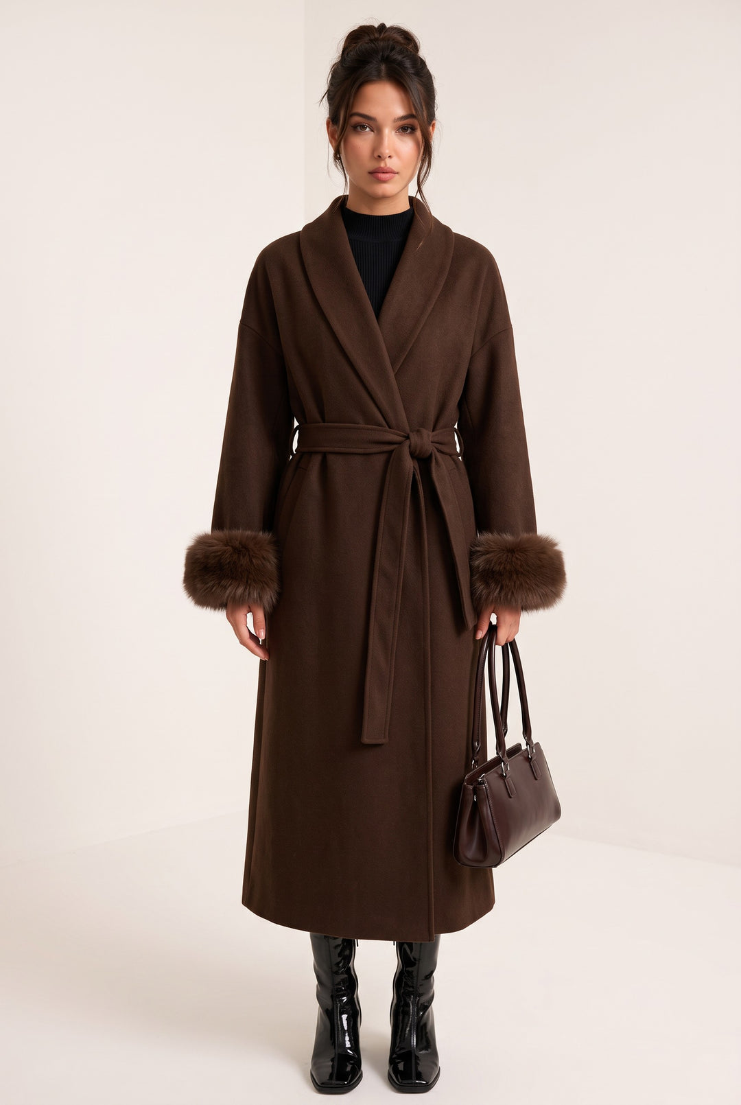 Aurelia Fox Cuff Long Cashmere Wool Coat