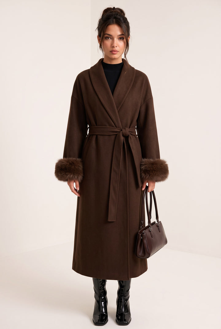 Aurelia Fox Cuff Long Cashmere Wool Coat