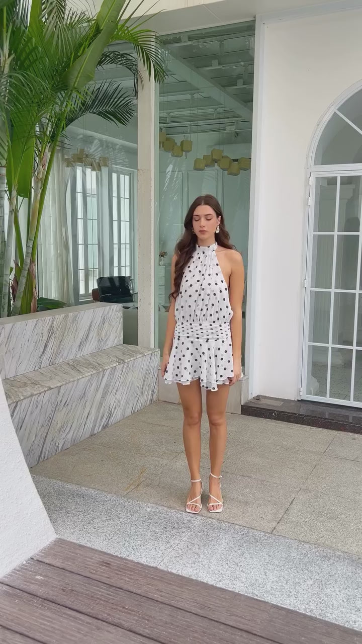 Monaco Muse Polka Halter Backless Mini Dress