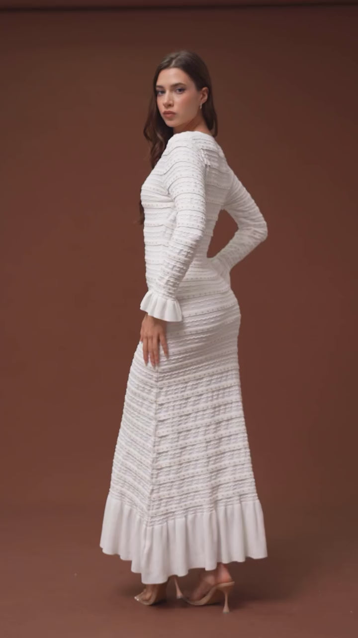 Elegant Pearl V Neck Maxi Dress