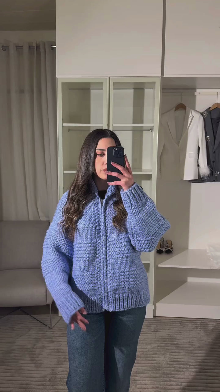 Chunky Wavy Knit Zipper Cozy Jacket